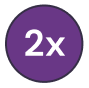 Purple circle icon with 2x text.