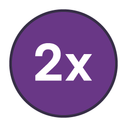 Purple circle icon with 2x text